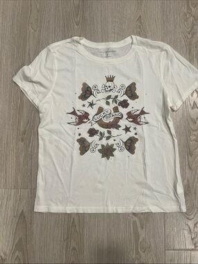 Lucky Brand White Tee with Vintage Tattoo Motif